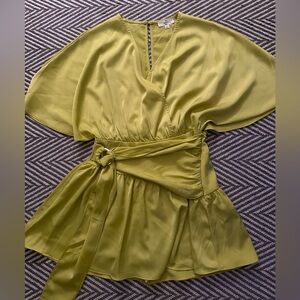 Citron romper with tie belt. Small